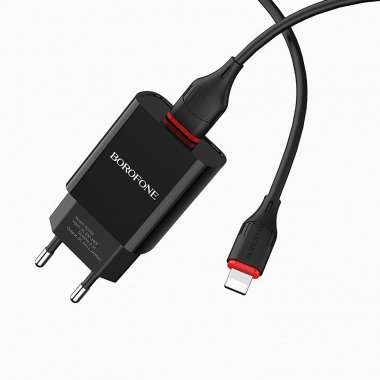 Сетевое зарядное устройство Borofone BA20A Sharp USB с кабелем для Apple Lightning (черное) &mdash; 4